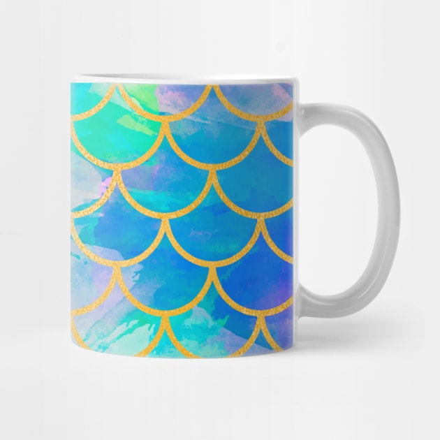 Mermaid Tail Scales Sea Turquoise Vibrant Blue Gold by Live Together